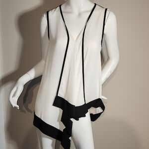 Joseph Ribkoff Asymmetrical Sleeveless Blouse in White and Black